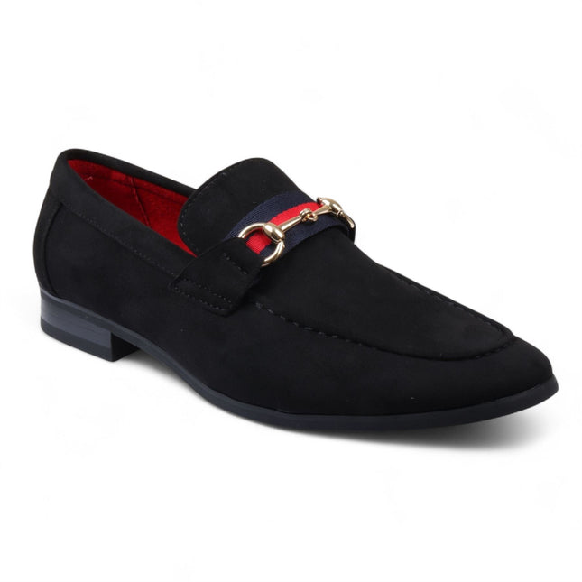 Men's Black Suede Loafers with Gold Buckle Slip-On Dress Shoes