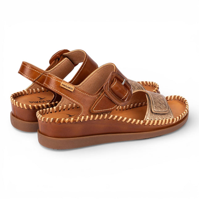 Pikolinos Women's Brown Leather Lightweight Summer Wedge Sandals - Cadaques
