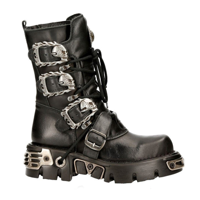 New Rock Black Mid-Calf Gothic Leather Boots - 391-S1