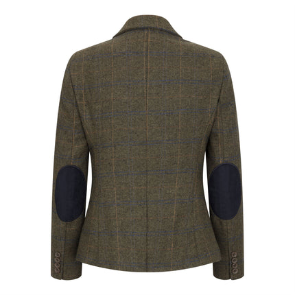 Women's Olive Tailored Fit Tweed Blazer in Herringbone Check