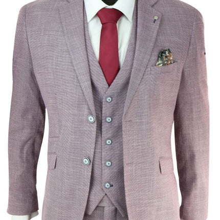 Mens 3 Piece Blush Pink Linen Summer Spring Classic Suit