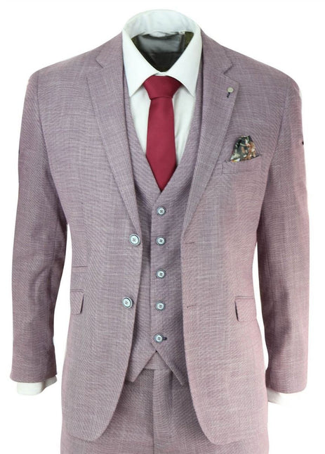 Mens 3 Piece Blush Pink Linen Summer Spring Classic Suit