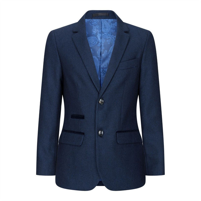 Boys 3 Piece Navy Blue Birdseye Tweed Suit