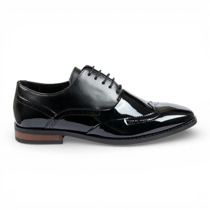 Men's Black Patent PU Leather Wingtip Brogue Oxford Shoes