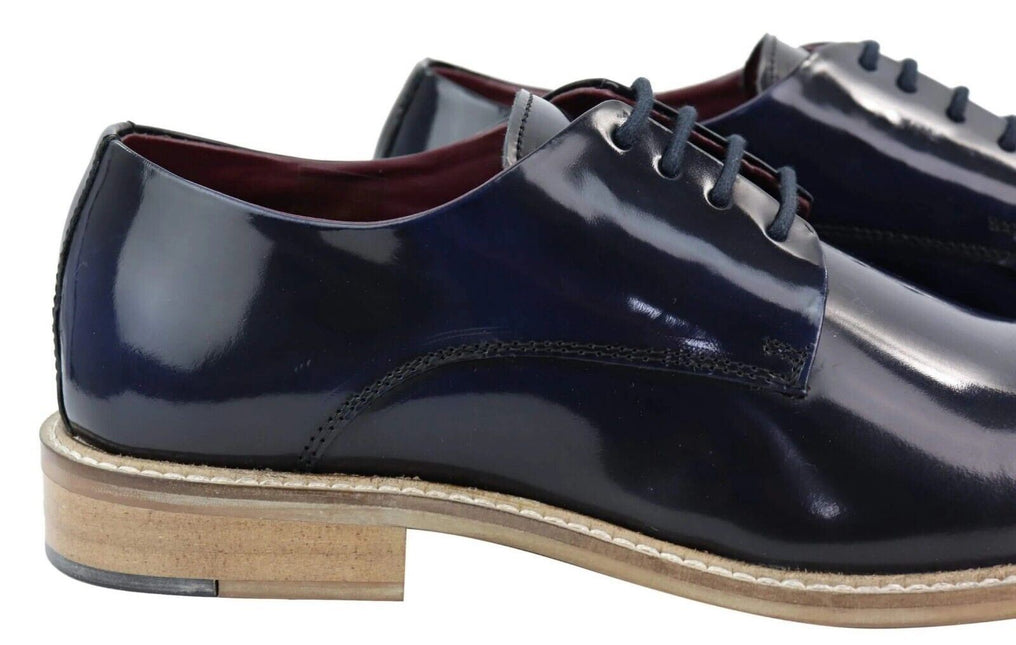 Mens Retro Oxford Brogue Derby Shoes In Navy Patent Leather