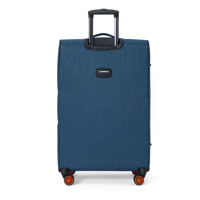 Soft Shell Blue Linen Suitcase Set 8 Wheel Lightweight Travel Luggage