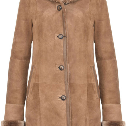 Womens Suede Merino Sheepskin Parka Coat-Tripoli