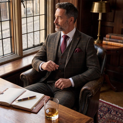 Men's Green 3 Piece Wool Blend Tweed Suit - Harris
