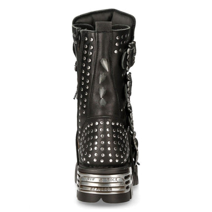 New Rock Black Leather Studded Gothic Boots - 1535-S1