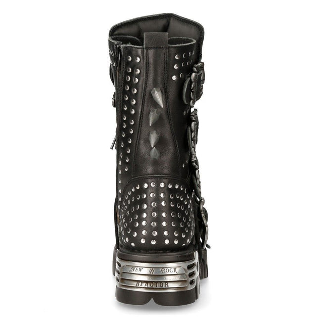 New Rock Black Leather Studded Gothic Boots - 1535-S1