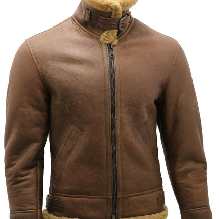 Mens B3 WW2 Sheepskin Leather Flying Aviator Jacket-Houston