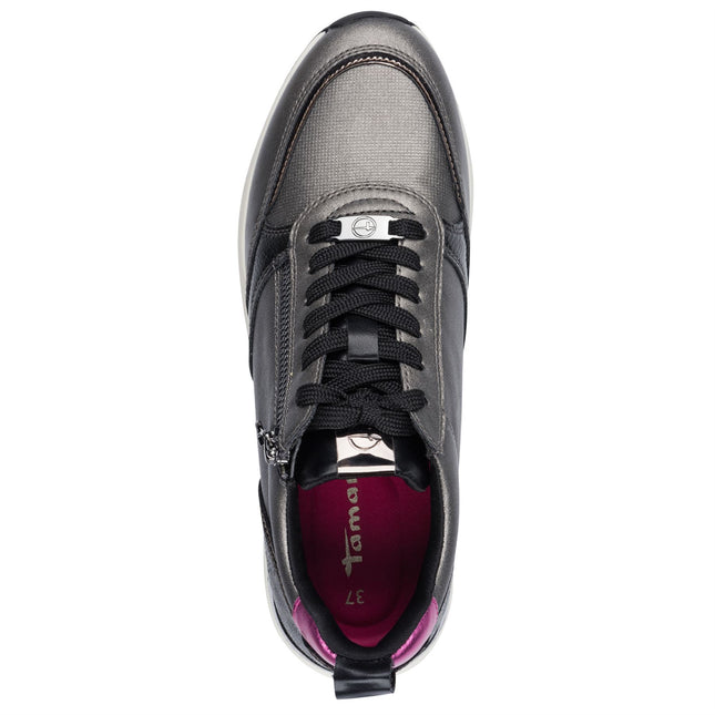 Tamaris Womens Pewter Silver Pink Fashion Lace-Up Zipped Sneakers Trainers