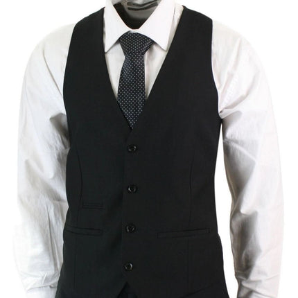 Mens 3 Piece Plain Black Classic Retro Suit
