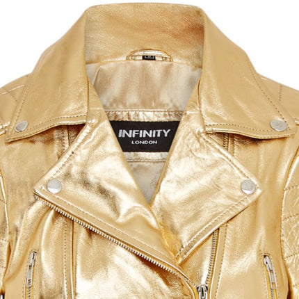 Womens Cropped Brando Leather Biker Jacket-Damascus