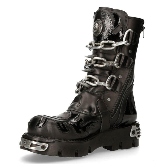 New Rock Black Spiked Mid-Calf Gothic Boots - 727-S1