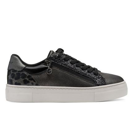 Tamaris Womens Petwer Silver Faux Leather Fashion Lace Up Sneakers