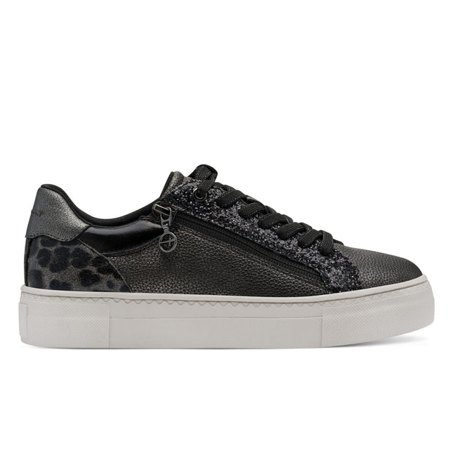 Tamaris Womens Petwer Silver Faux Leather Fashion Lace Up Sneakers