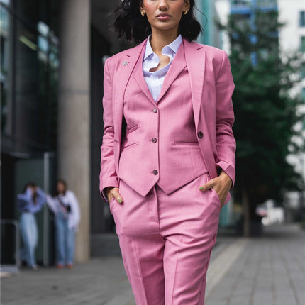 Women's 3 Piece Tailored Fit Plain Pink Formal Office Suit