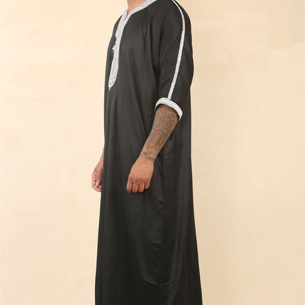 Men's Black Moroccan Thobe Jubba Robe Eid Djellaba Gandoura
