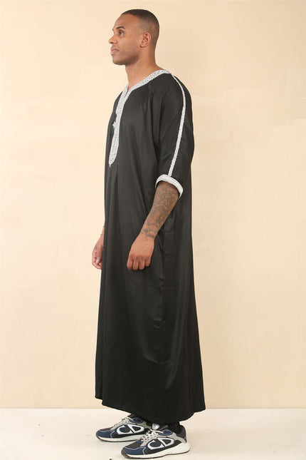 Men's Black Moroccan Thobe Jubba Robe Eid Djellaba Gandoura