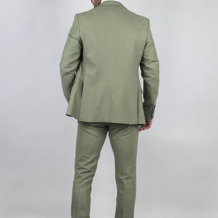 Men's Sage Green Tailor Fit 3 Piece Linen Summer Wedding Suit
