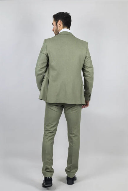 Men's Sage Green Tailor Fit 3 Piece Linen Summer Wedding Suit