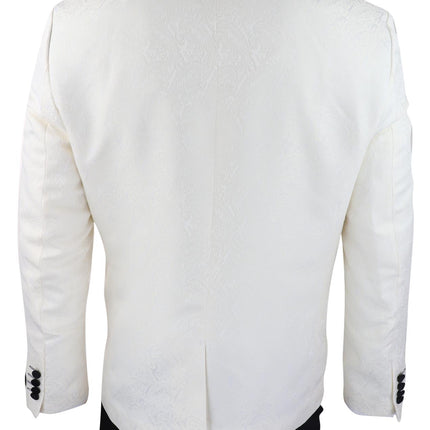 Mens Beige Tuxedo Blazer Waistcoat Brocade Ivory Satin Paisley Dinner Jacket