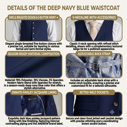 Men's Navy Waistcoat Formal Vest - Belmount
