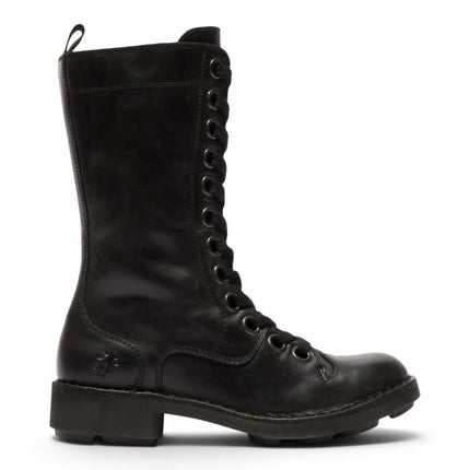Fly London Women’s Black Leather Lace-Up Combat Ankle Boots- NOLE176