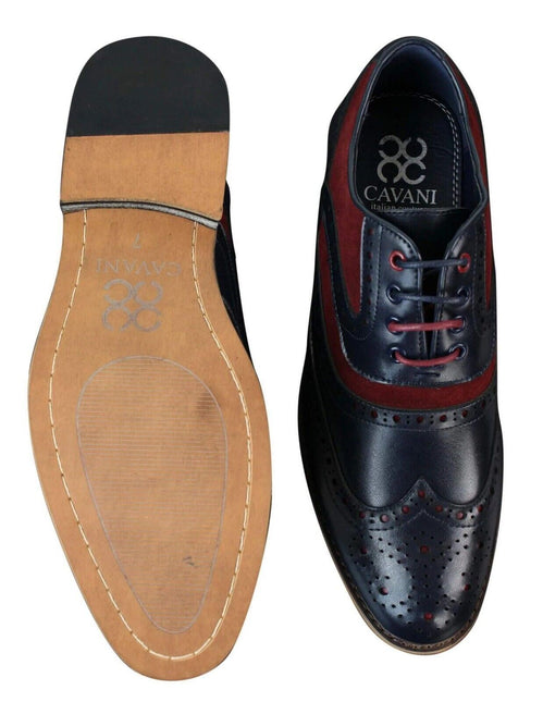 Mens Classic Burgundy Suede Oxford Brogue Shoes In Navy Leather