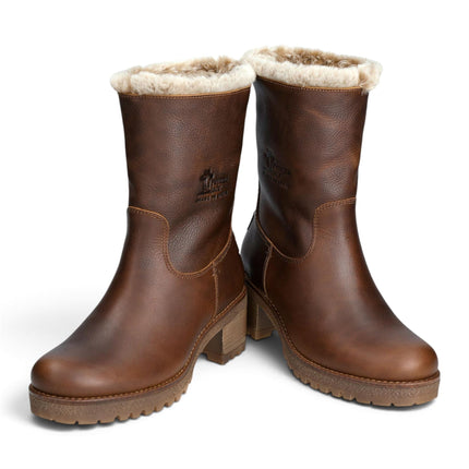 Panama Jack Women's Bark Brown Leather Waterproof Warm Heeled Boots - Piola B8