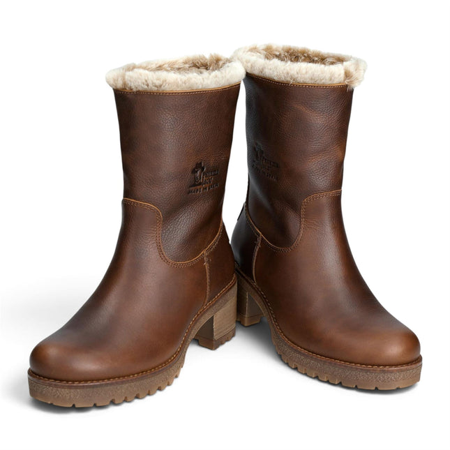 Panama Jack Women's Bark Brown Leather Waterproof Warm Heeled Boots - Piola B8
