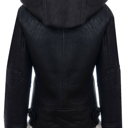 Womens Hooded Sheepskin Flying Leather Jacket-Palermo