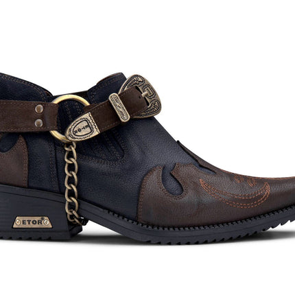 Men's Navy/Brown Leather Metal Chain Winklepicker Cowboy Boots