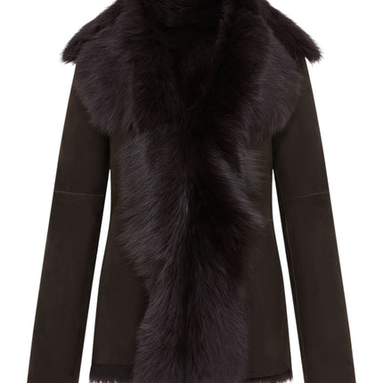 Women's Brown Sheepskin Toscana Shearling Suede Leather Jacket - Noiré