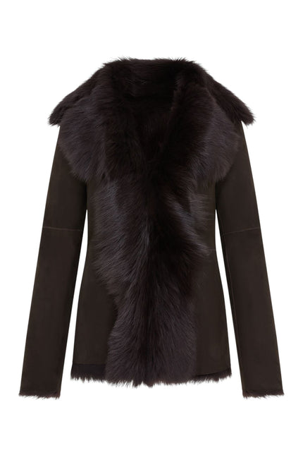 Women's Brown Sheepskin Toscana Shearling Suede Leather Jacket - Noiré
