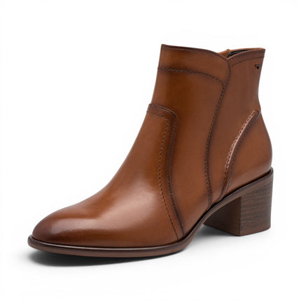 Tamaris Women's Brown Tan Leather Heeled Ankle Boots - 25313-47