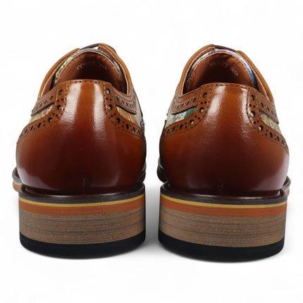 Justin Reess Men's Brown Leather Iconic Print Brogue Dress Shoes - Scott