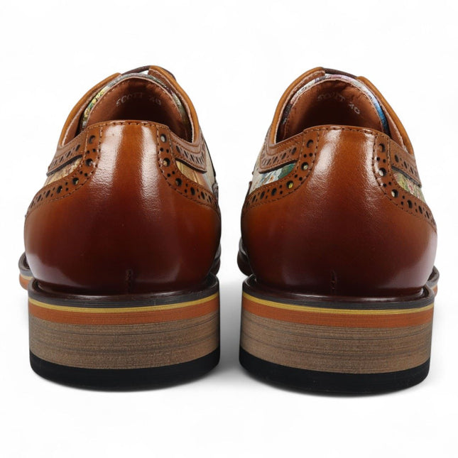 Justin Reess Men's Brown Leather Iconic Print Brogue Dress Shoes - Scott