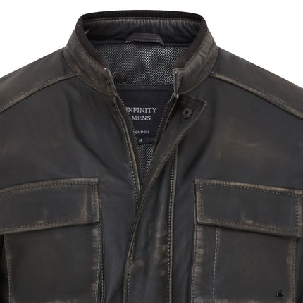 Men's Black Vintage Lamb Leather Safari Parka Jacket Coat
