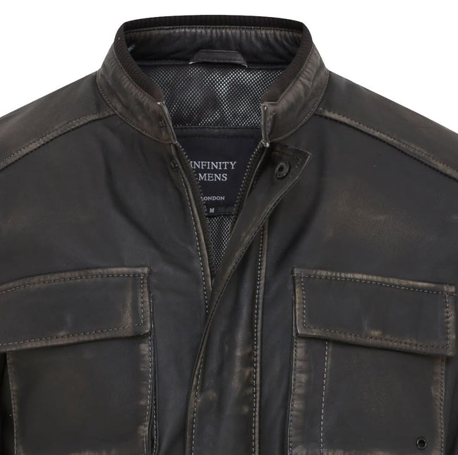 Men's Black Vintage Lamb Leather Safari Parka Jacket Coat