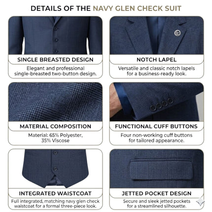 Women's Navy Three Piece Check Tailored Suit - TPW-52