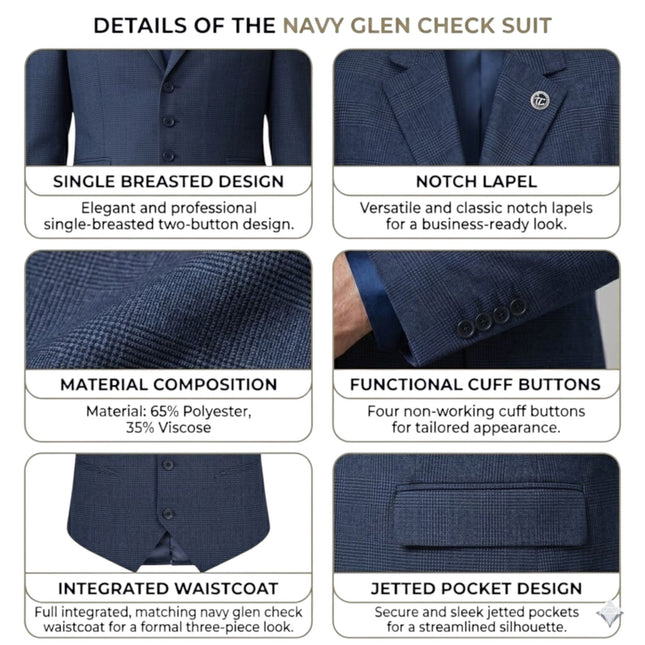Women's Navy Three Piece Check Tailored Suit - TPW-52