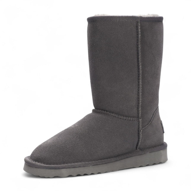 Women's Genuine Sheepskin Grey Suede Slip-On Ankle Winter Boots - Dusk