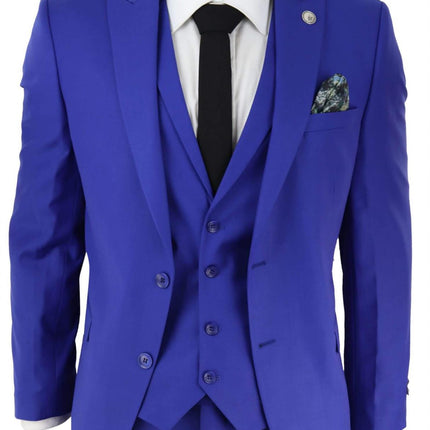 Mens 3 Piece Royal Blue Tailored Fit Complete Suit Best Man Groom Prom Wedding