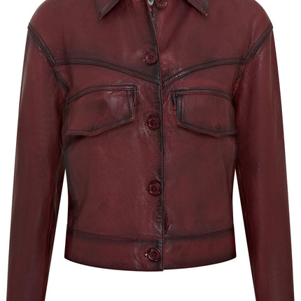Womens Vintage Classic Lamb Leather Collared Biker Jacket