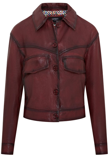 Womens Vintage Classic Lamb Leather Collared Biker Jacket