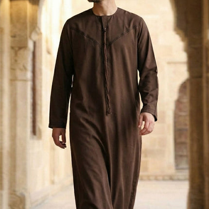 Men's Eid Brown Moroccan Jubba Robe Djellaba Ramadan Eid Thobe - HM11