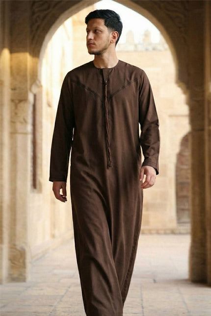 Men's Eid Brown Moroccan Jubba Robe Djellaba Ramadan Eid Thobe - HM11