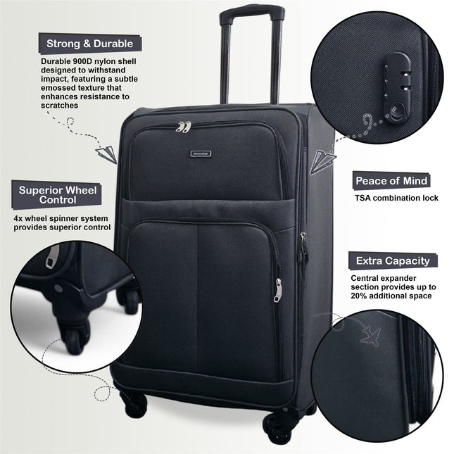 Soft Shell Lightweight Cabin Suitcase 55 x 33 x 21 cm Luggage Suitable for Easyjet, Ryanair